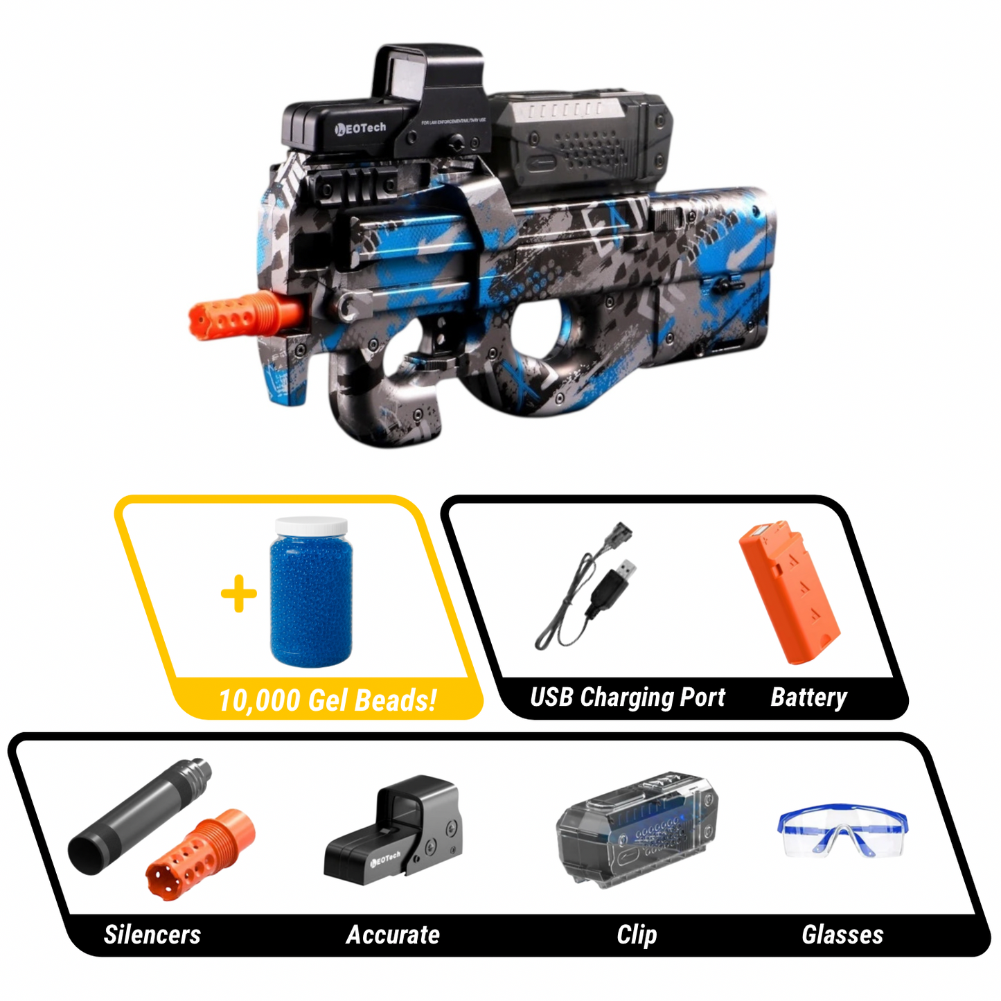 Electric Gel Bead Blaster Toy | P90 Style - Outdoor Game for Kids