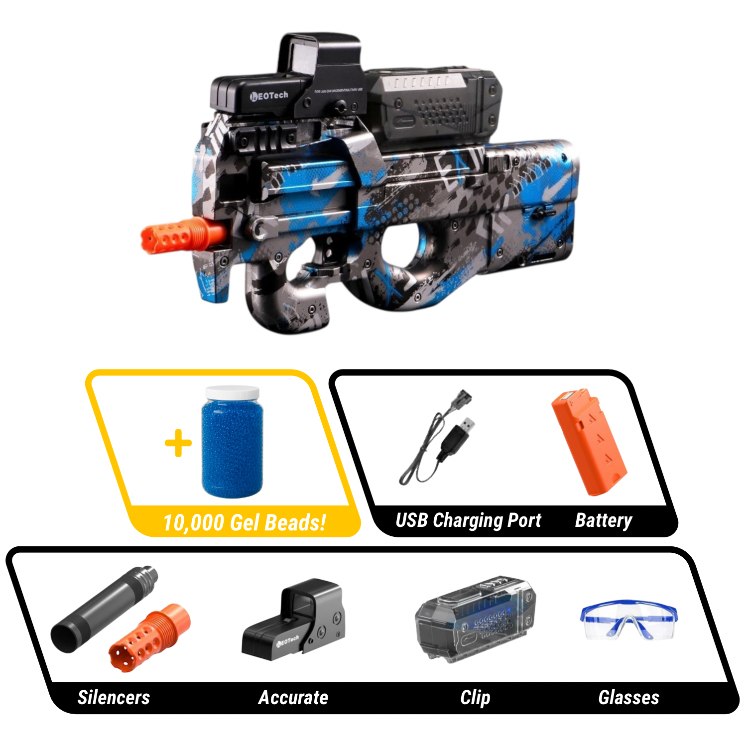 Electric Gel Bead Blaster Toy | P90 Style - Outdoor Game for Kids